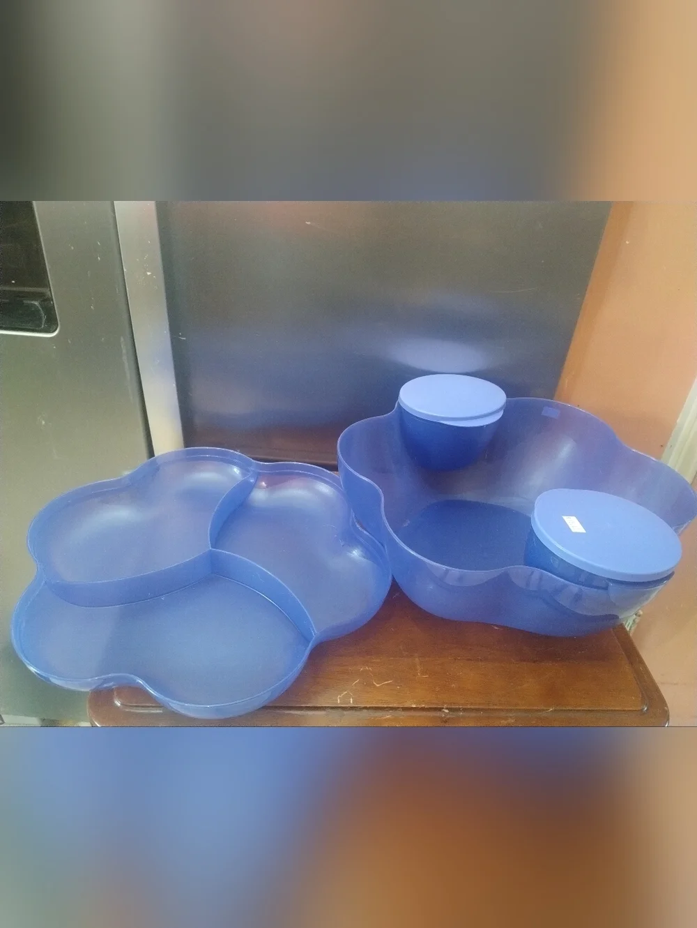 New Tupperware Divided Serving Tray Set w/ Lids Blue Snack Organizer Party Platt